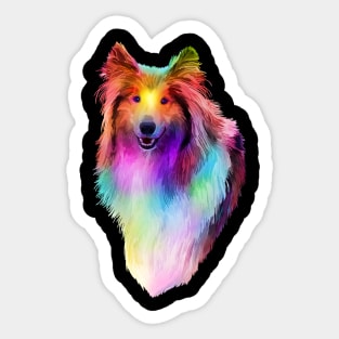 Rainbow Psychedelic Rough Coated Collie Dog Portrait Sticker